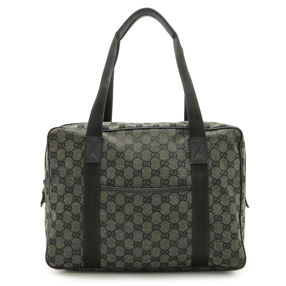 Gucci GG Canvas Tote Bag Shoulder Hobo Strap Leather Black